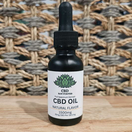 A 1oz bottle of the 1500mg CBD oil Natural Flavor.
